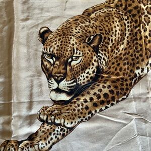 Leopard Print Silk Scarf in Beige and Brown by designer Careta